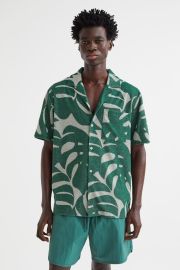 Relaxed Fit Terry Resort Shirt - Greenleaf print - Men HampM US at H&M